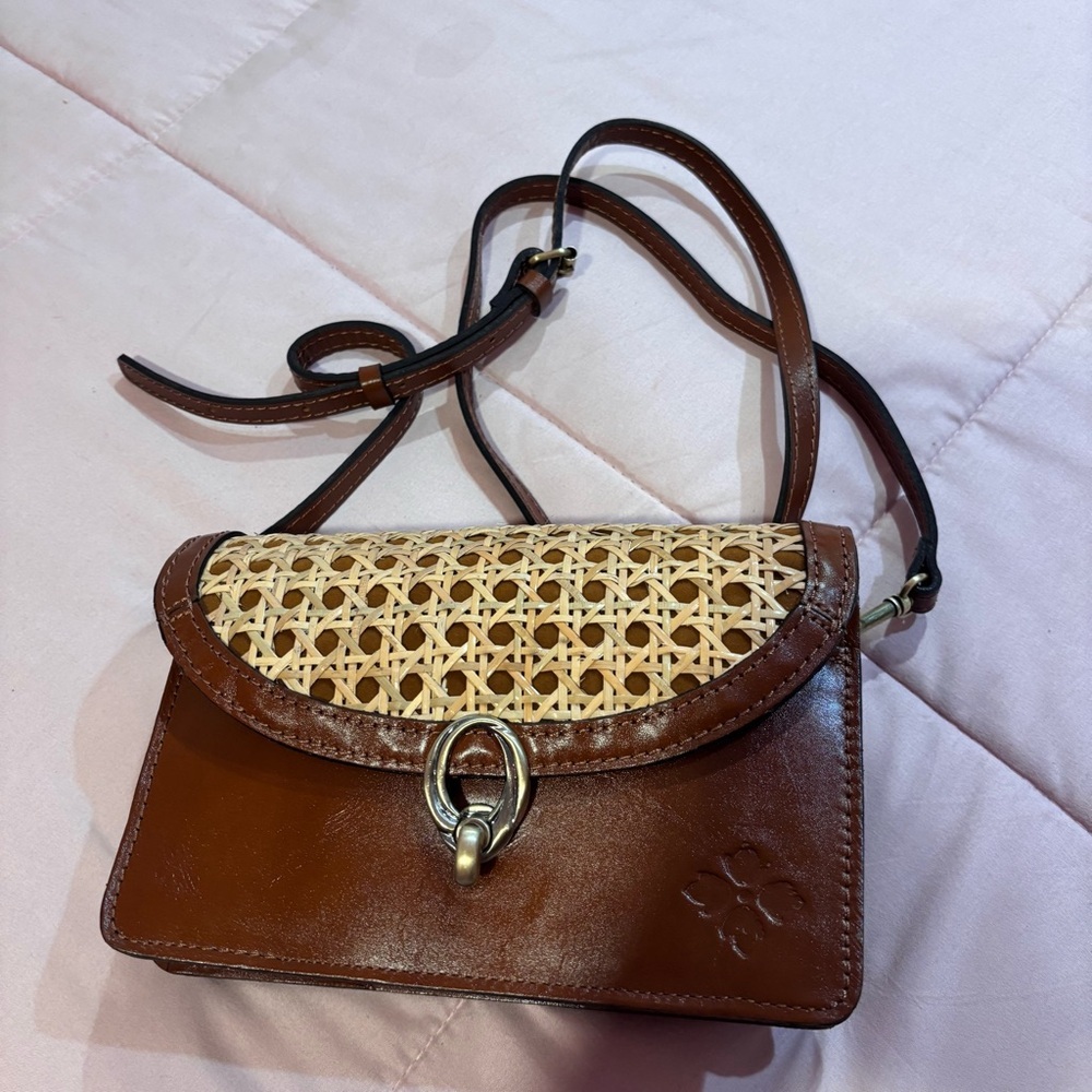 Patricia Nash Bella Leather Crossbody Bag Purse - Tan/Wicker New without tags